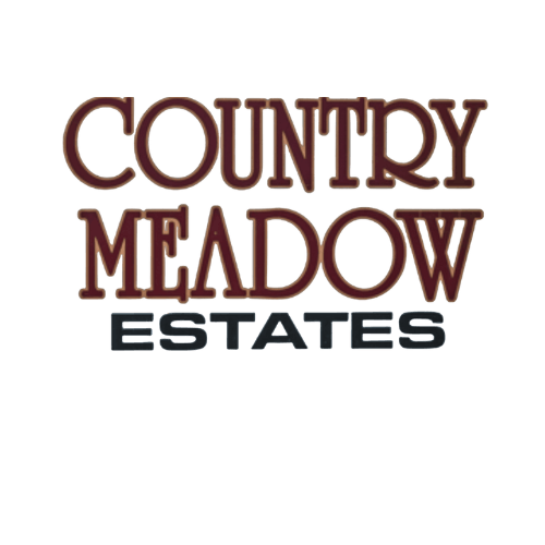 The image shows the text "COUNTRY MEADOW ESTATES" in a stylized font.